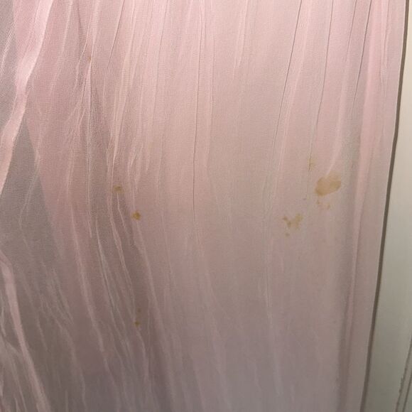 Vintage 60s/70s High Neck White Lace Pink Chiffon Pleated Prom Dress - Picture 5 of 9